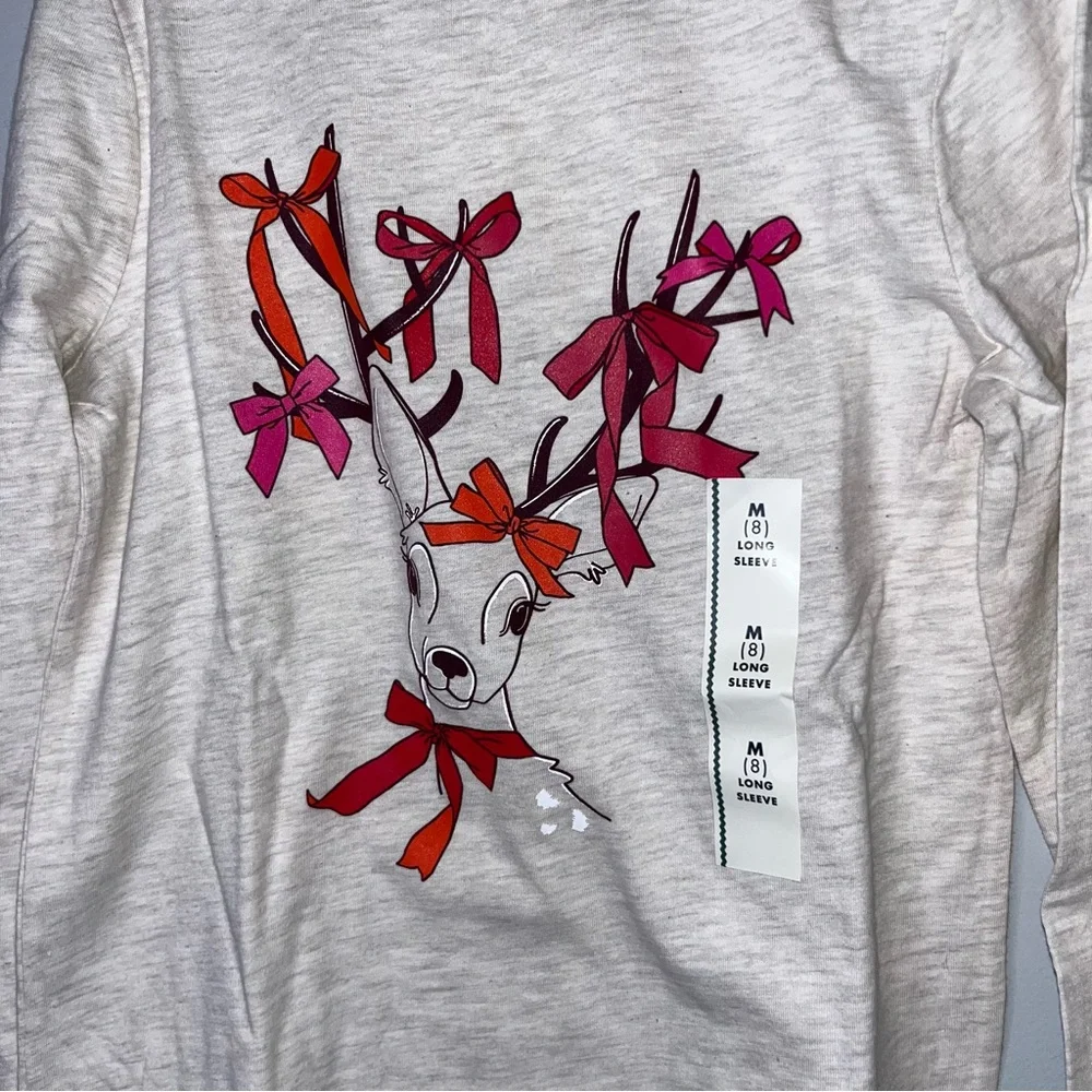 NWT Cat & Jack White Long Sleeve Shirt with Deer and Bows Youth Medium